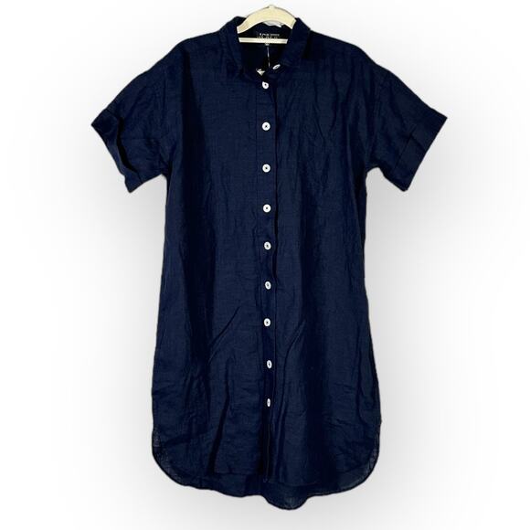 J.Crew Capitaine Shirtdress Women's XS Navy Blue Linen Button Front Short Sleeve - Picture 3 of 8